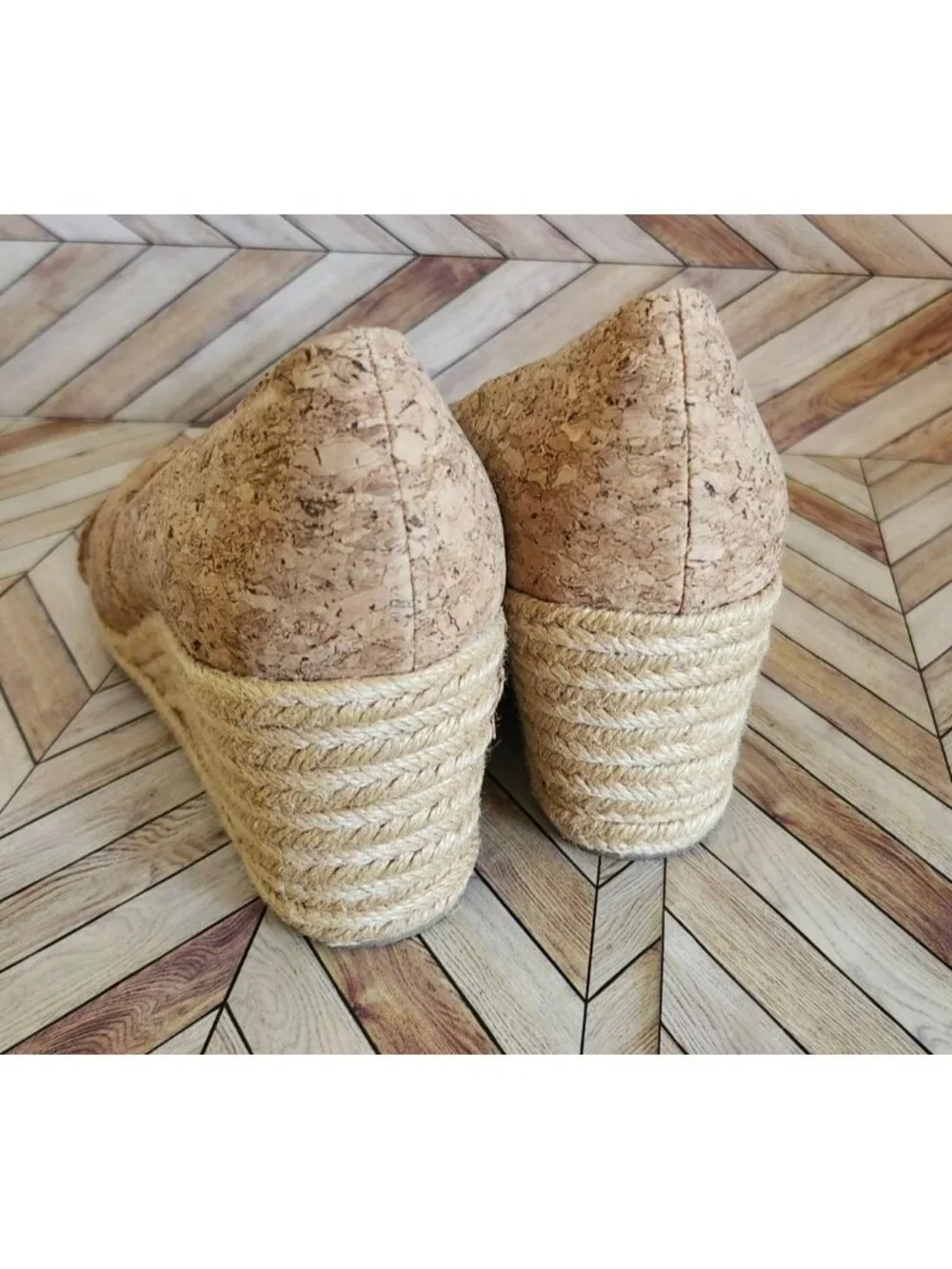 Women Jack Rogers Palmer Crisscross Wedge Tan Cork Espadrille Shoe Size 7.5